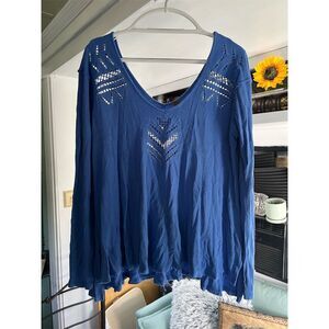 We The Free Women's Blue Long Sleeve Thermal Top Size L Boho Chic